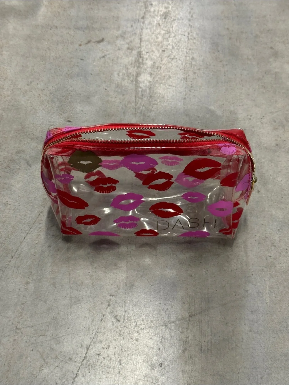 DASH Clear Kiss-Print Cosmetic Pouch - Pink & Red